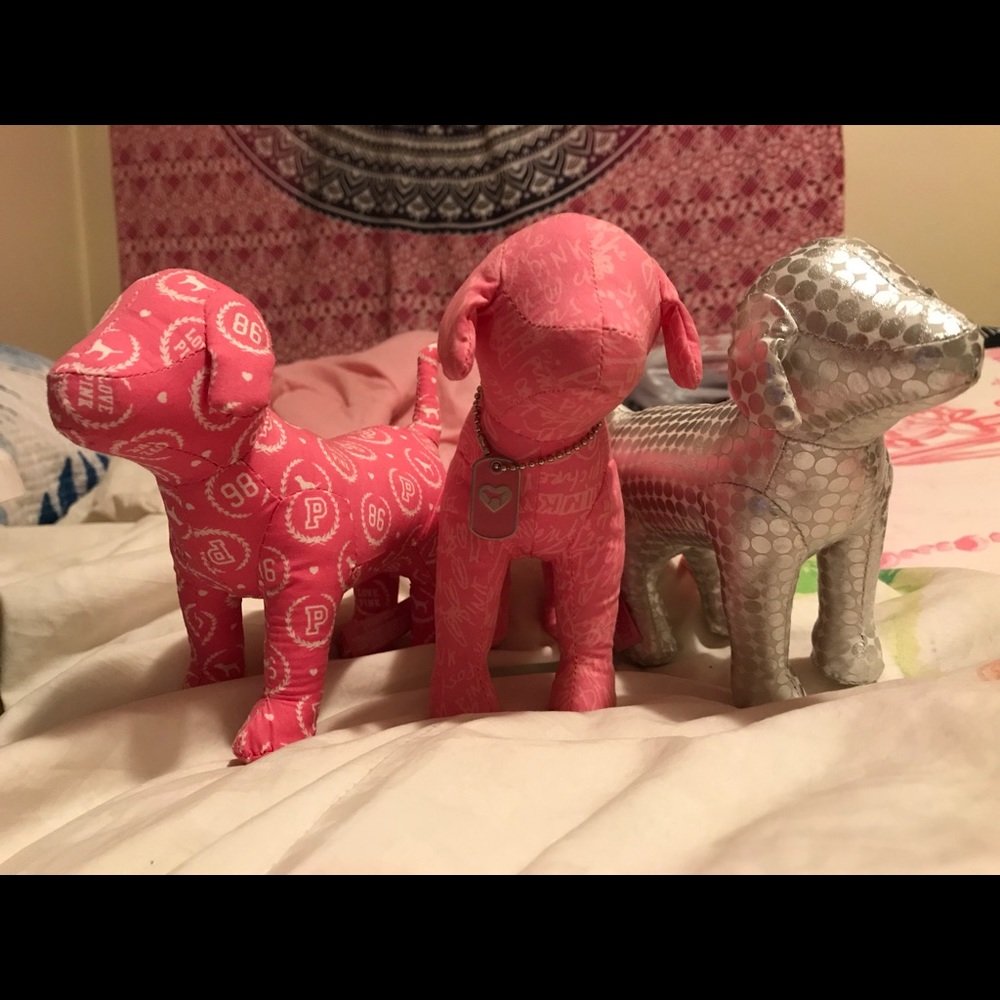 3 pink dogs from Victoria’s Secret
